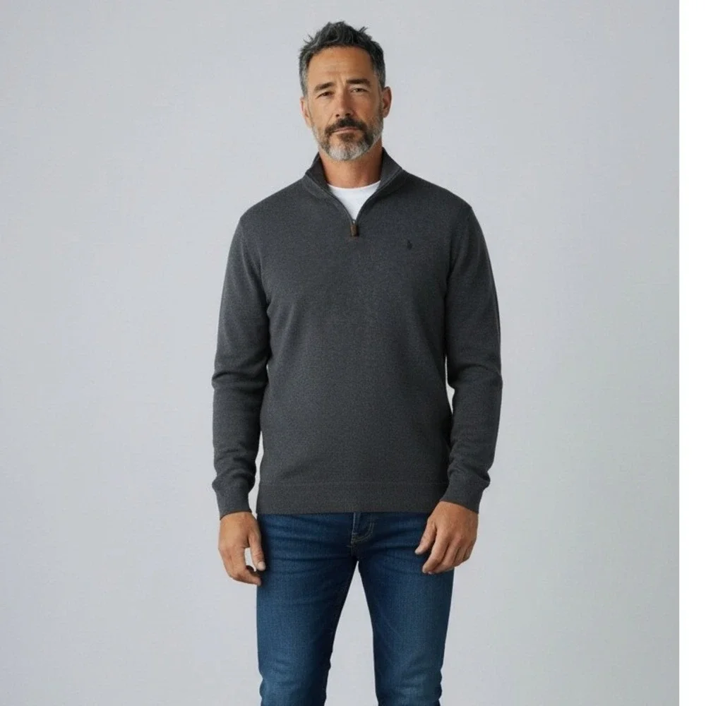 Polo Ralph Lauren Mens XXL Charcoal Grey 1/4 Zip Cotton Pullover‎ Sweater
